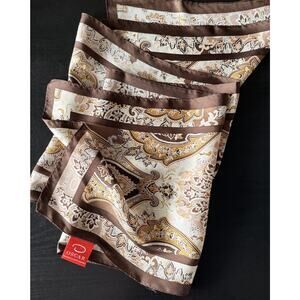 Oscar de la Renta Brown Paisley Silk Scarf 11x52 Luxury Designer Oblong Headwrap